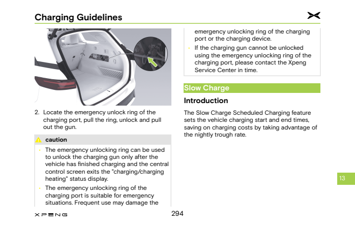 G9 boot-side charging-port emergency release ring and service cover